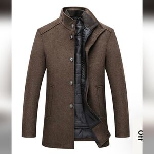 Shennuoda Men's Brown Wool Blend Coat